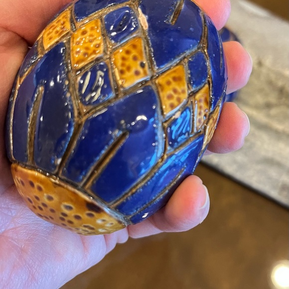 Easter Egg Decor! Ceramic Blue Golden Yellow Geometric Design Light Weight Decor - Picture 4 of 10
